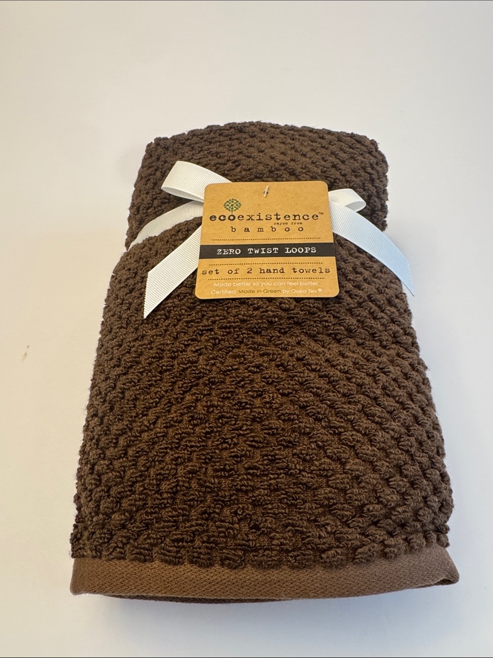 2pc ECOEXISTENCE Bamboo Zero Twist Loops Bath Hand Towel Set - Chocolate